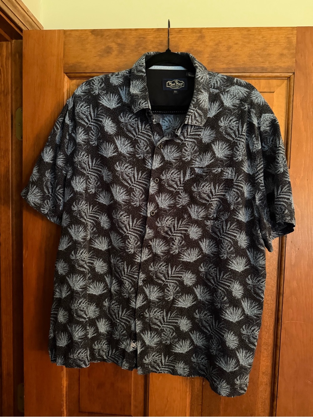 Nat Nast Hawaiian Mens XL Silk blend Palm Geometric Short Sleeve Button Shirt